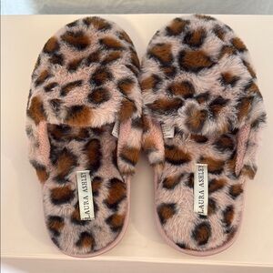 Laura Ashley Leopard Print Fuzzy Slippers